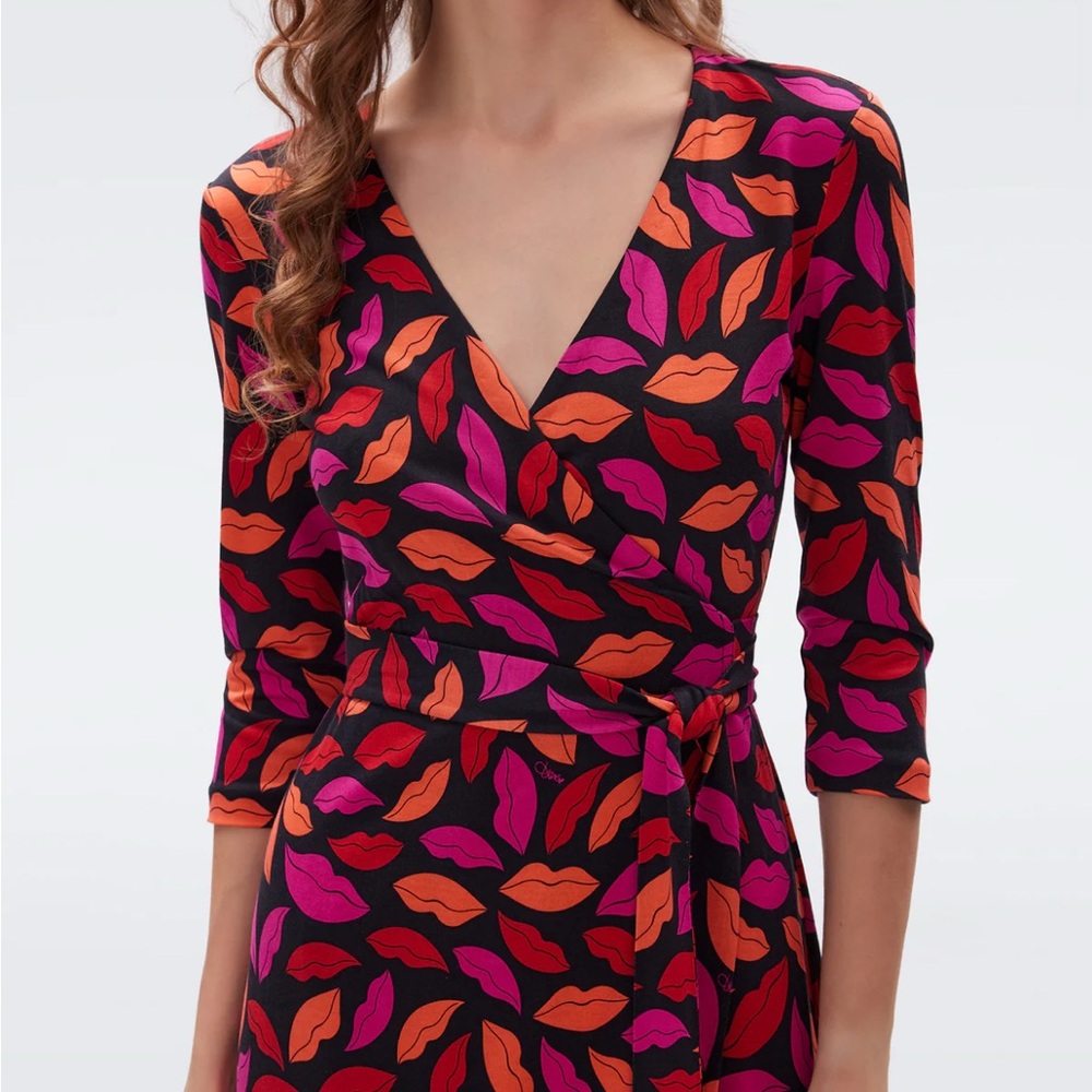 Diane Von Furstenberg Multicolored Lips Wrap Dress - 6